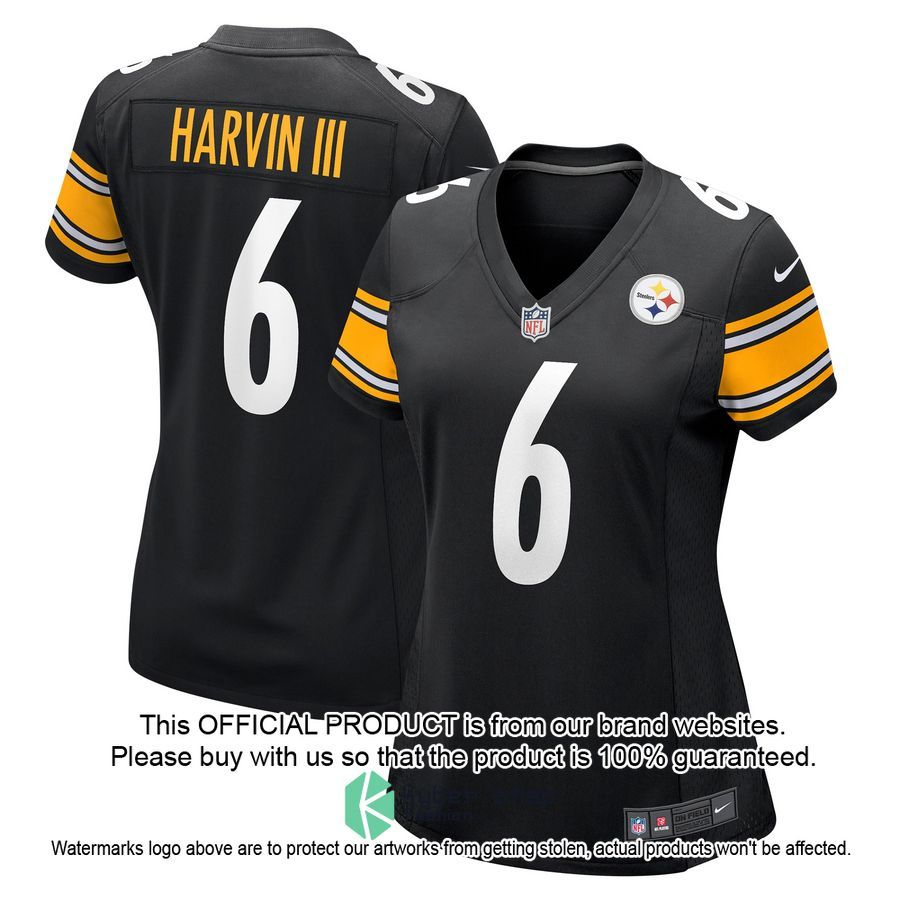 Pressley Harvin III Pittsburgh Steelers Women Black Football Jersey 4 Pressley Harvin III Pittsburgh Steelers Women Black Football Jersey word1