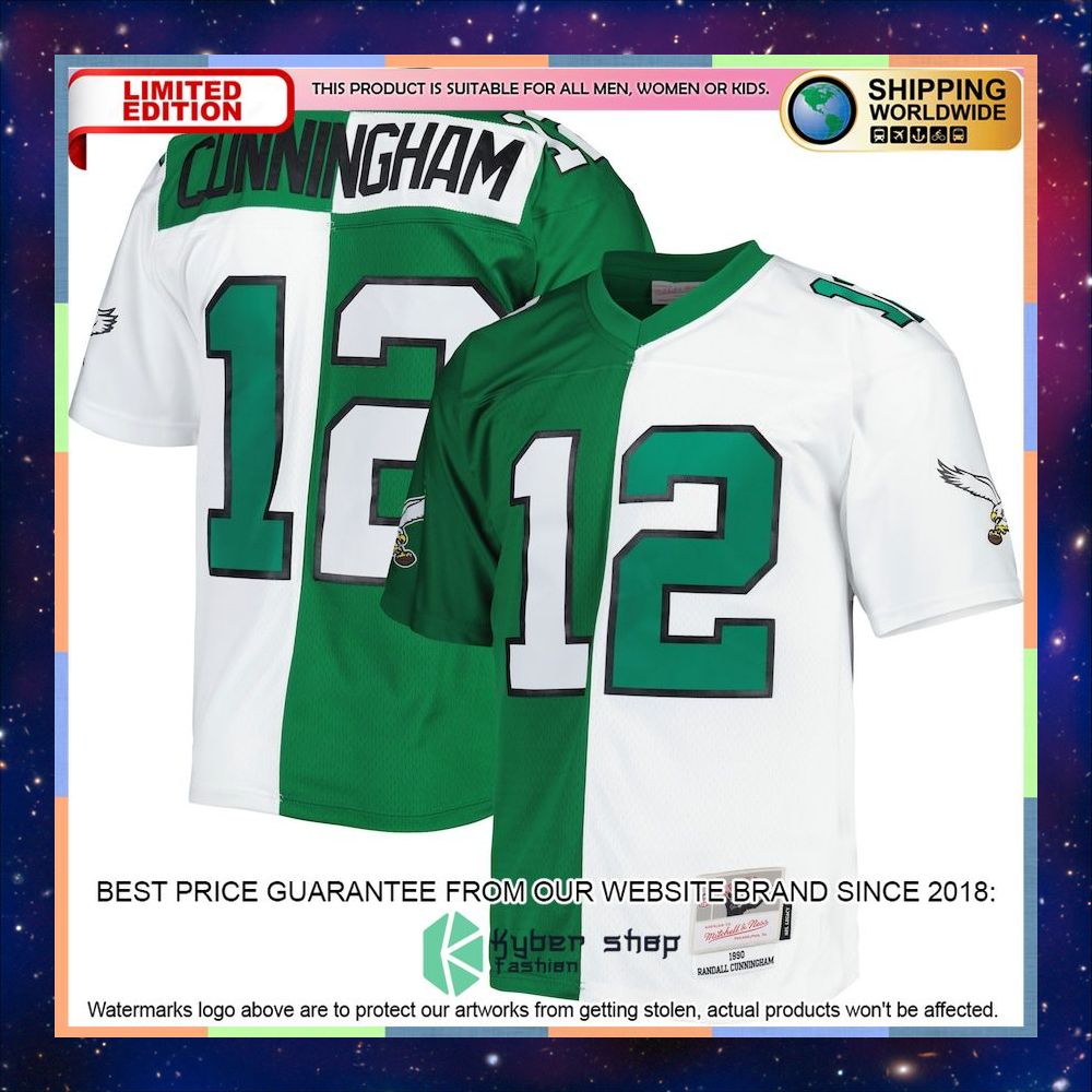 Randall Cunningham Philadelphia Eagles Mitchell & Ness 1990 Split Legacy Replica Kelly Green/White Football Jersey 4 Randall Cunningham Philadelphia Eagles Mitchell & Ness 1990 Split Legacy Replica Kelly Green/White Football Jersey word2