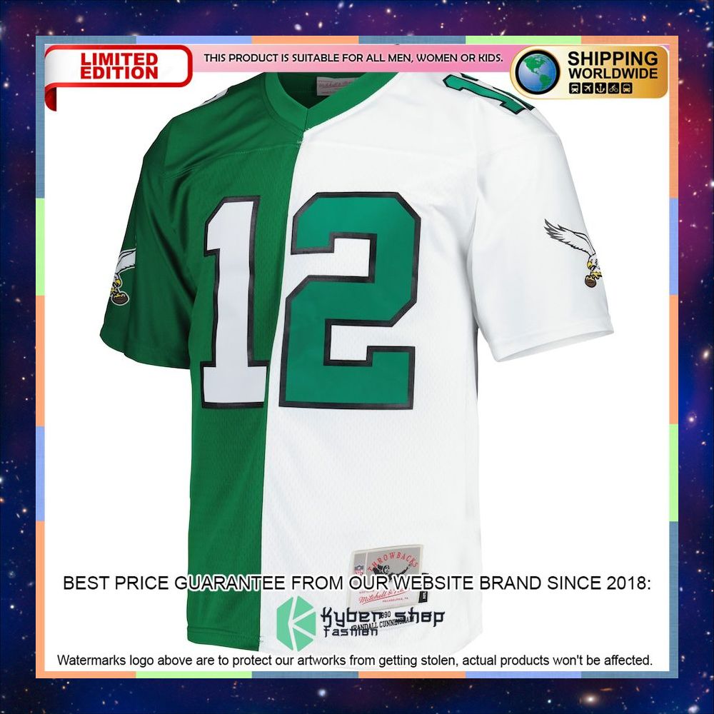 Randall Cunningham Philadelphia Eagles Mitchell & Ness 1990 Split Legacy Replica Kelly Green/White Football Jersey 5 Randall Cunningham Philadelphia Eagles Mitchell & Ness 1990 Split Legacy Replica Kelly Green/White Football Jersey word2