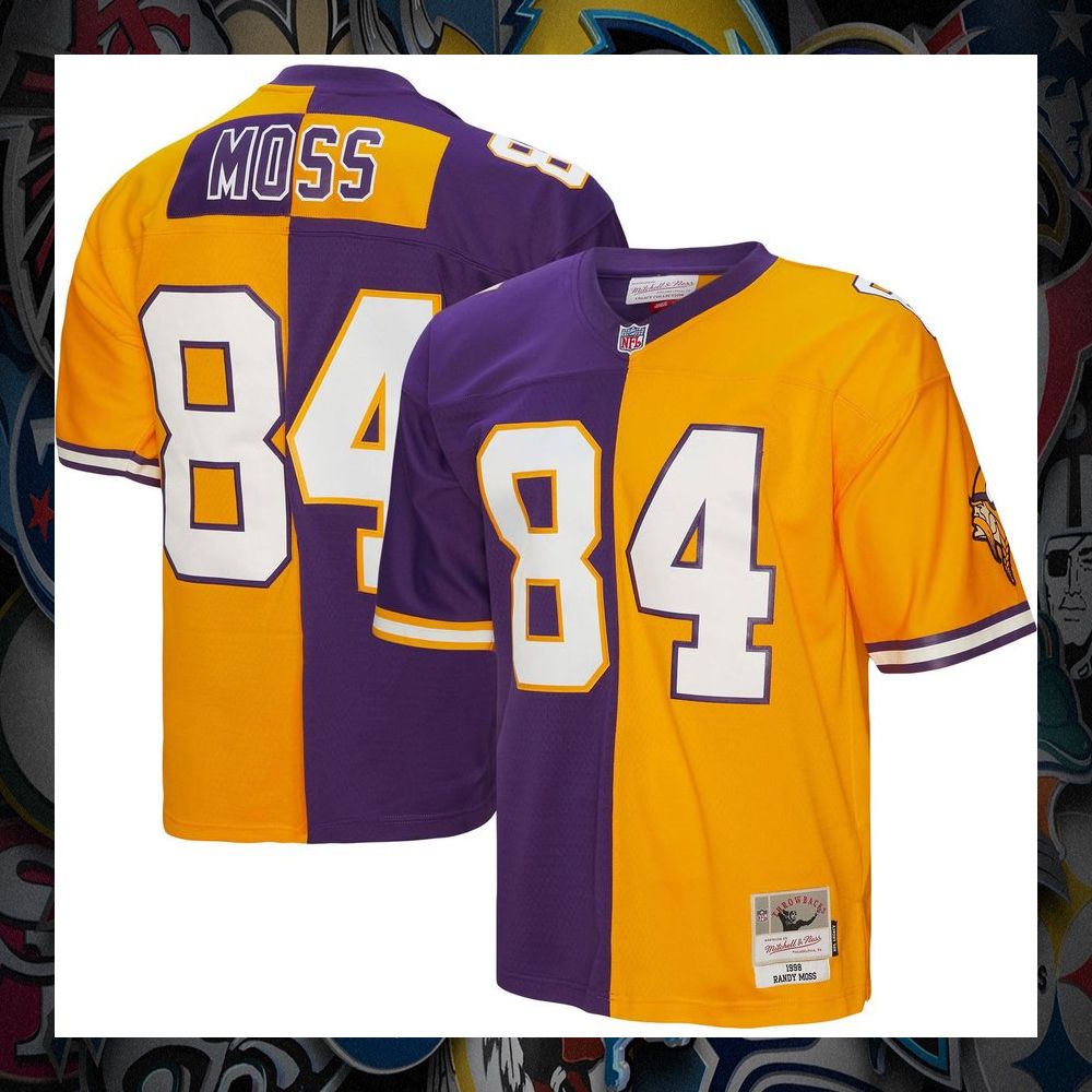 Randy Moss Minnesota Vikings Mitchell & Ness 1998 Split Legacy Replica Purple Gold Football Jersey 5 Randy Moss Minnesota Vikings Mitchell & Ness 1998 Split Legacy Replica Purple Gold Football Jersey word3