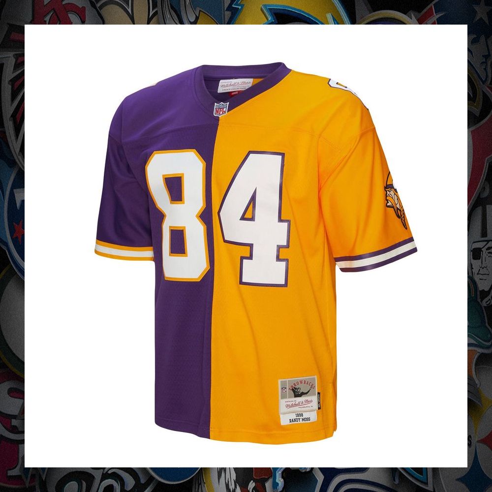 Randy Moss Minnesota Vikings Mitchell & Ness 1998 Split Legacy Replica Purple Gold Football Jersey 6 Randy Moss Minnesota Vikings Mitchell & Ness 1998 Split Legacy Replica Purple Gold Football Jersey word3