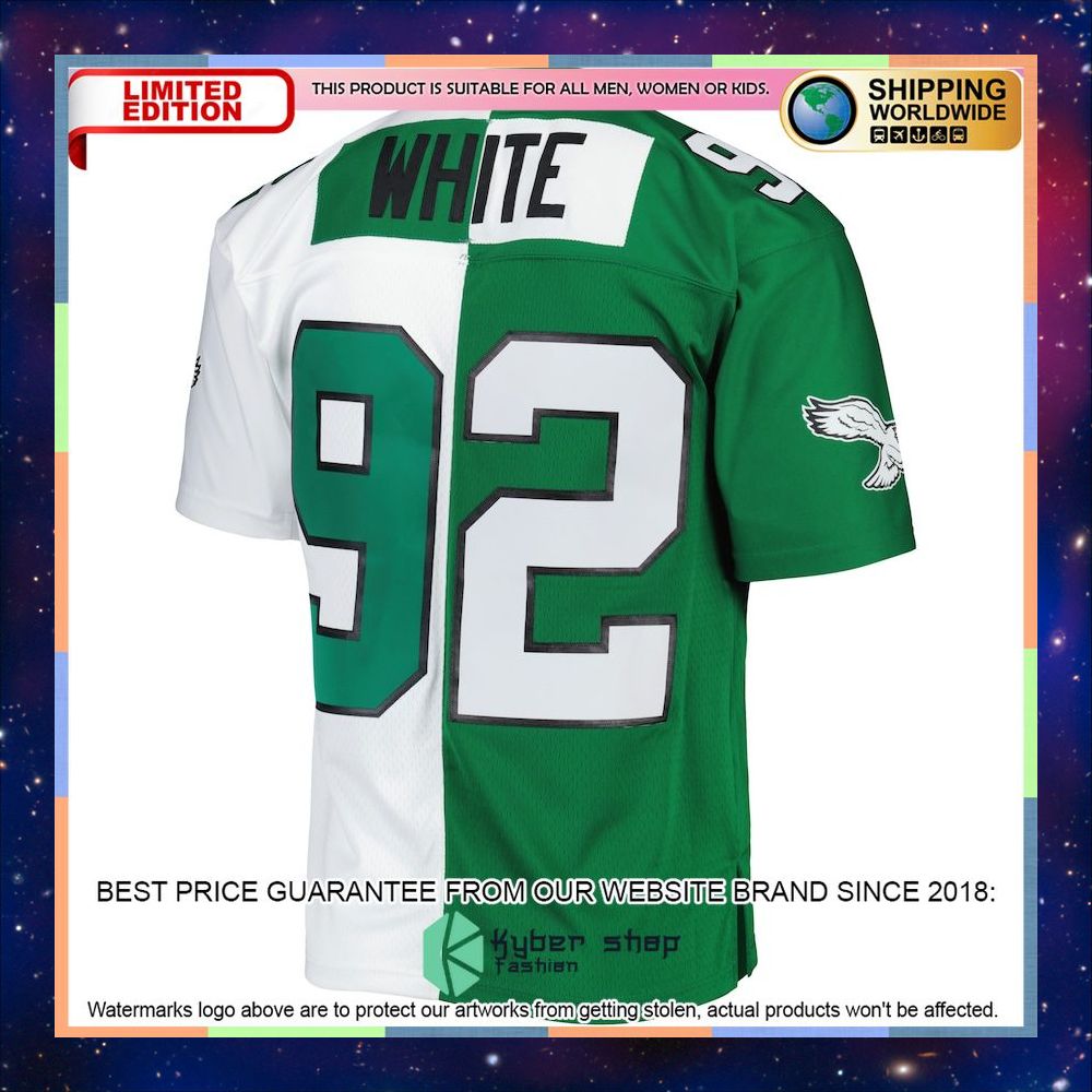 Reggie White Philadelphia Eagles Mitchell & Ness 1990 Split Legacy Replica Kelly Green/White Football Jersey 6 Reggie White Philadelphia Eagles Mitchell & Ness 1990 Split Legacy Replica Kelly Green/White Football Jersey word1