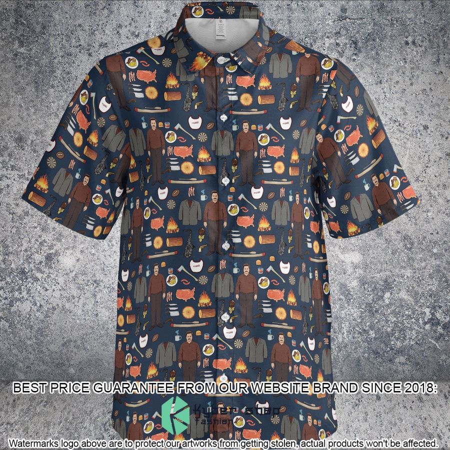 Ron Swanson Parks And Recreation Hawaiian Button Up Shirt