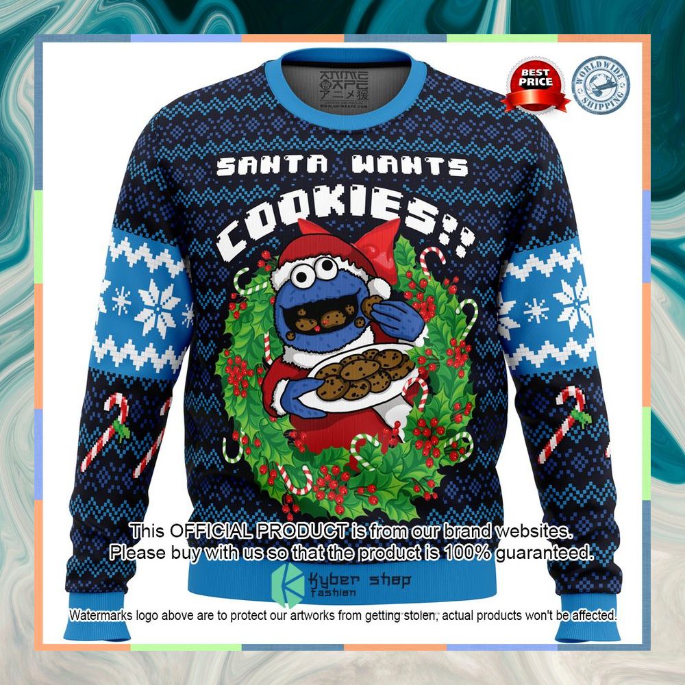 Santa's Cookies Cookie Monster Ugly Christmas Sweater 5 Santa's Cookies Cookie Monster Ugly Christmas Sweater word2