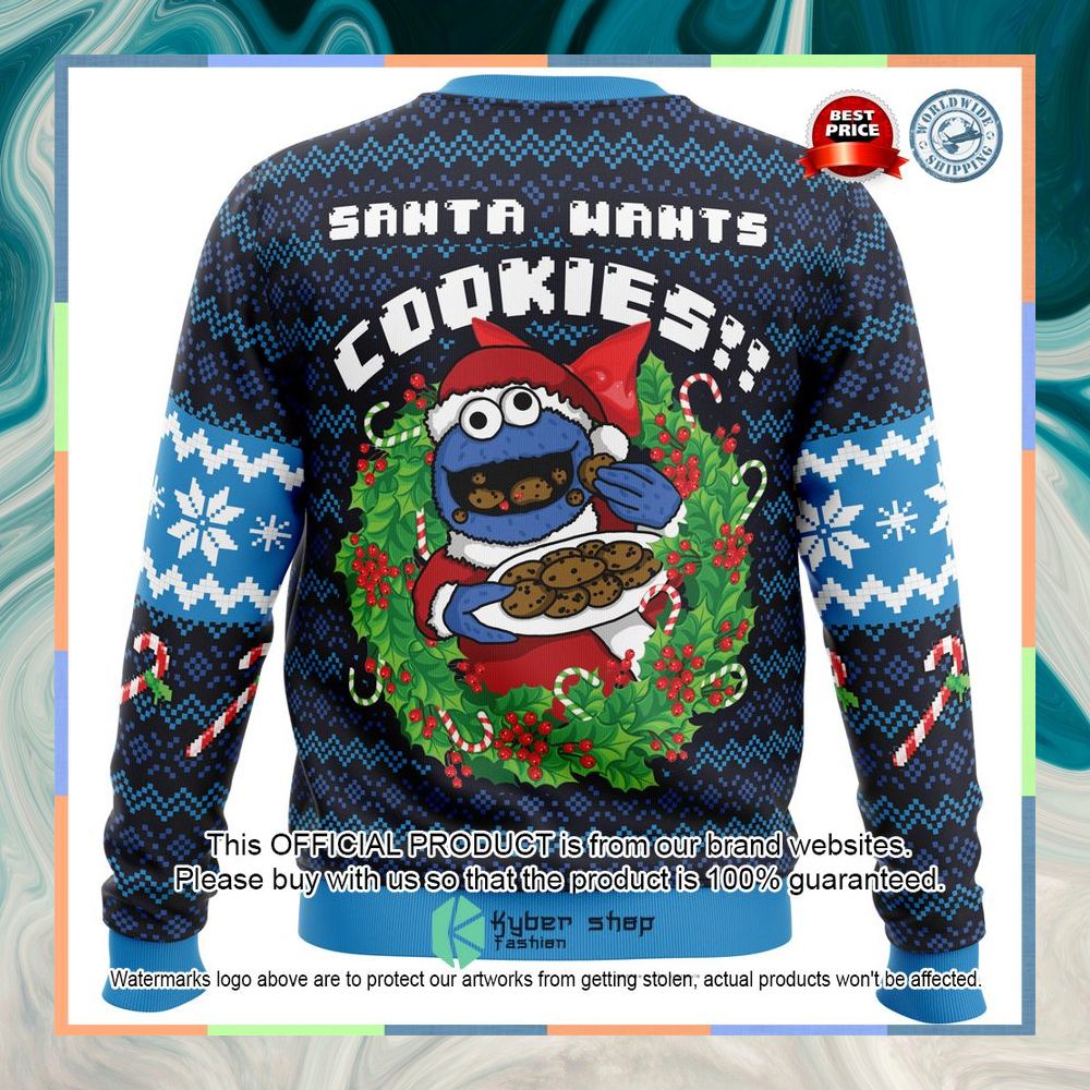 Santa's Cookies Cookie Monster Ugly Christmas Sweater 6 Santa's Cookies Cookie Monster Ugly Christmas Sweater word2