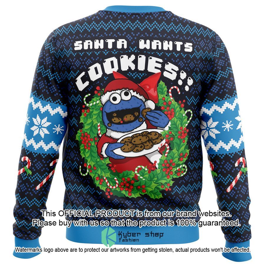 Santa's Cookies Cookie Monster Ugly Christmas Sweater 3 Santa's Cookies Cookie Monster Ugly Christmas Sweater word2