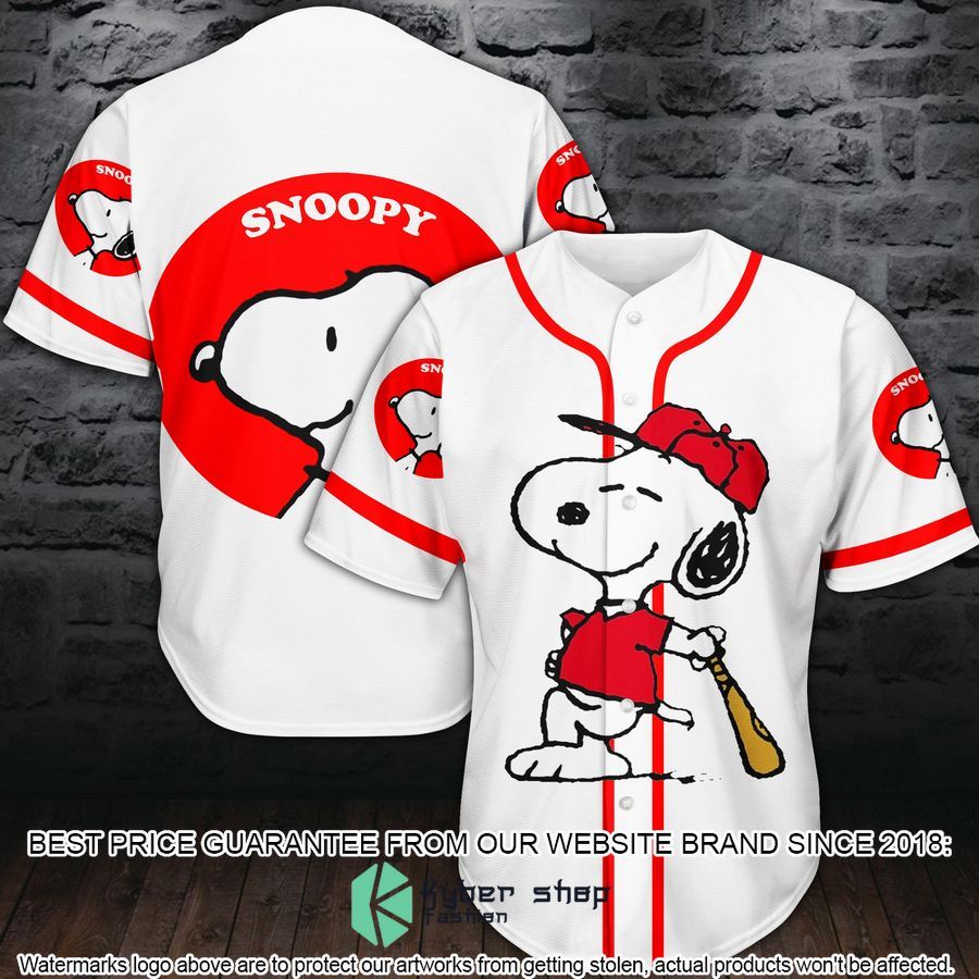 Snoopy white Baseball Jersey 1 Snoopy white Baseball Jersey word1