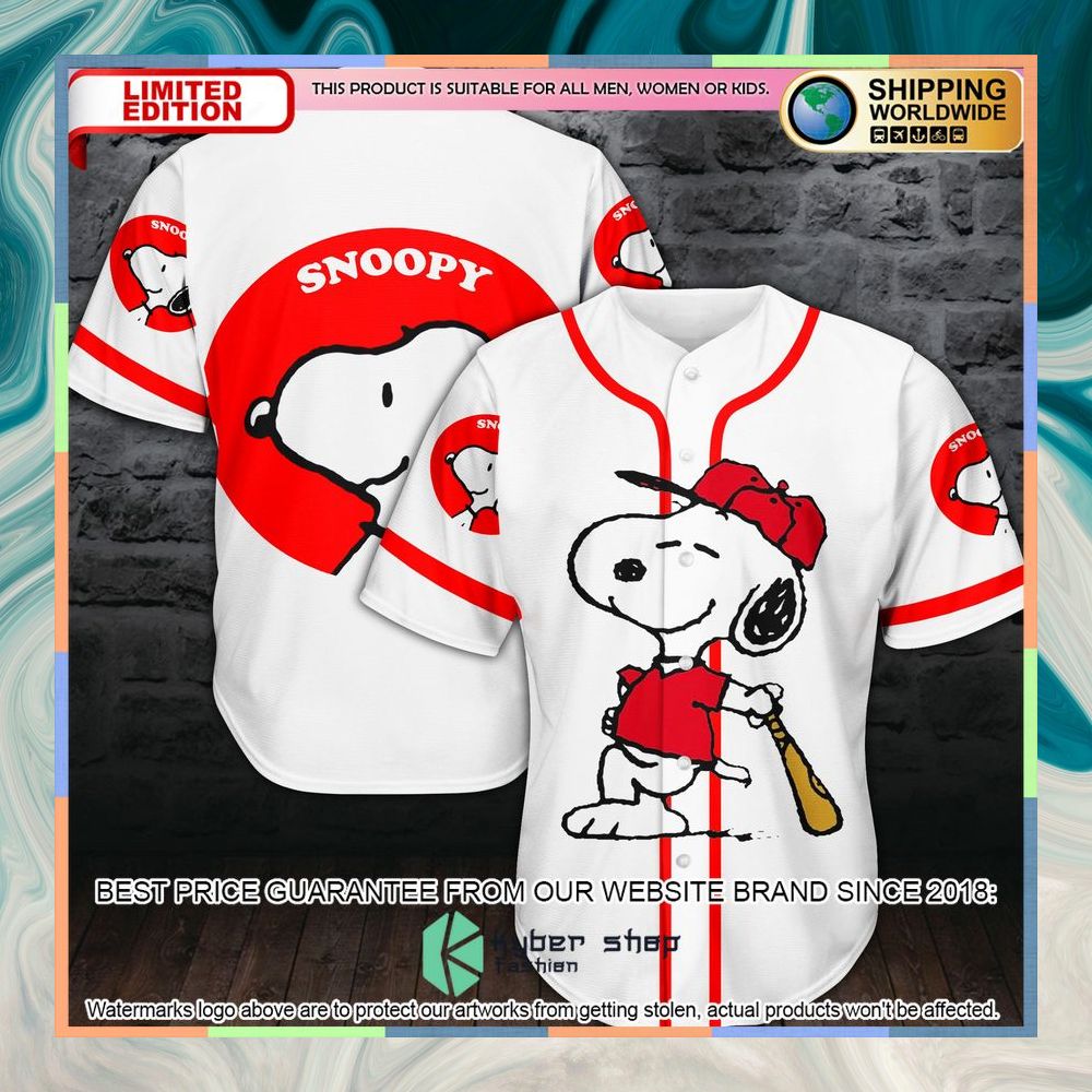 Snoopy white Baseball Jersey 3 Snoopy white Baseball Jersey word1