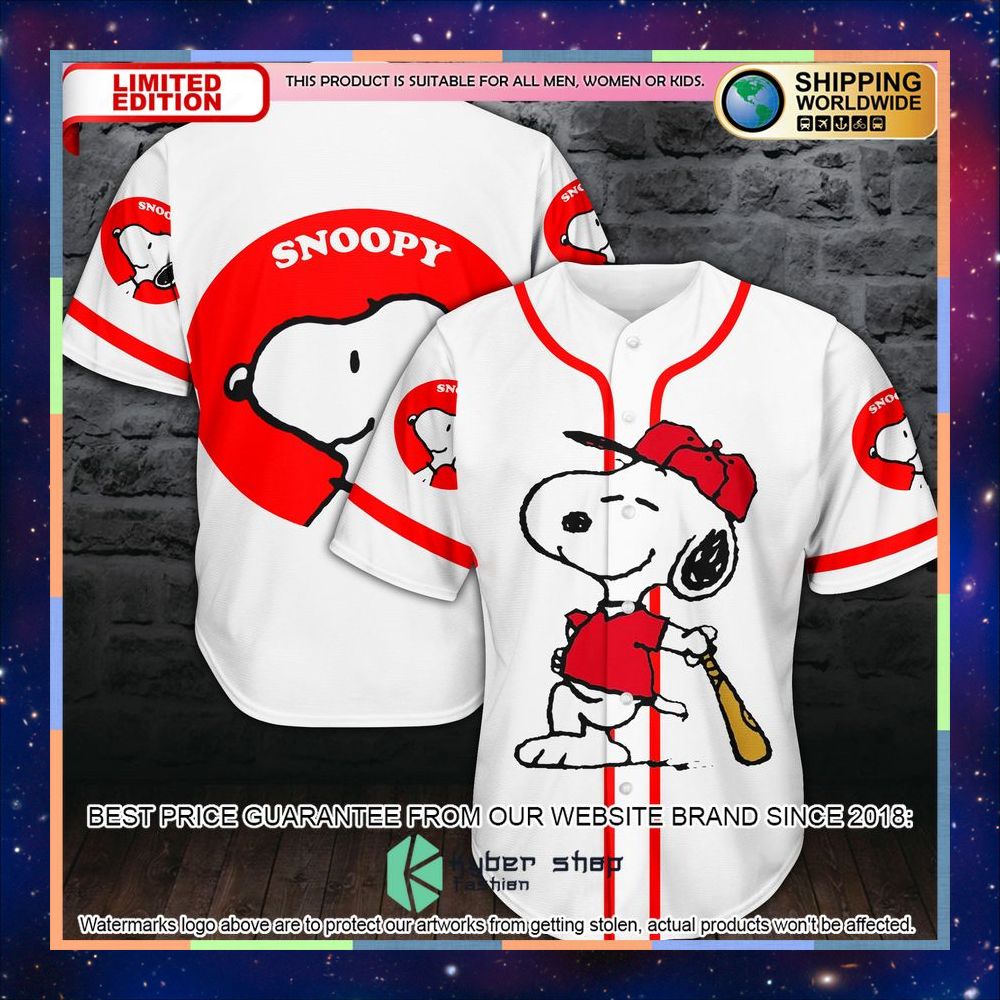 Snoopy white Baseball Jersey 2 Snoopy white Baseball Jersey word1