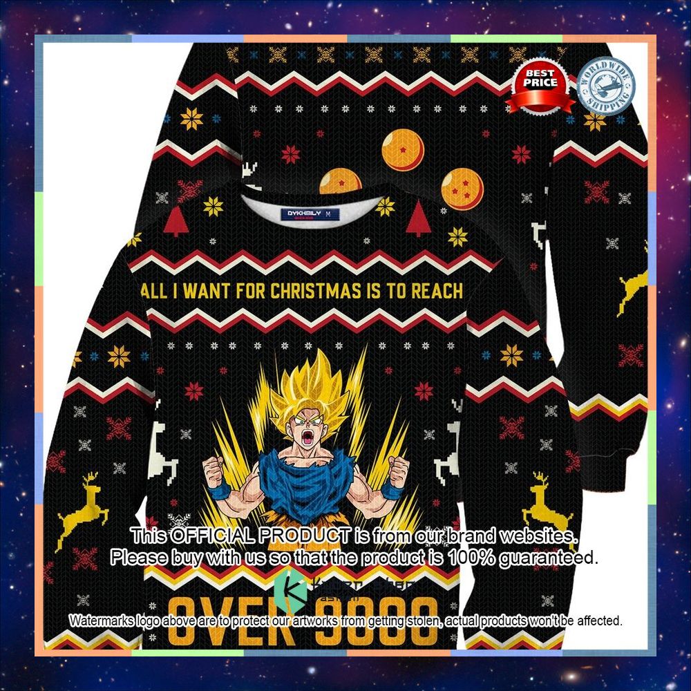 Son Goku All I Want For Christmas Is To Reach Over 9000 Christmas Sweater 3 Son Goku All I Want For Christmas Is To Reach Over 9000 Christmas Sweater word2