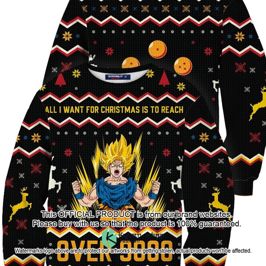 Son Goku All I Want For Christmas Is To Reach Over 9000 Christmas Sweater word1