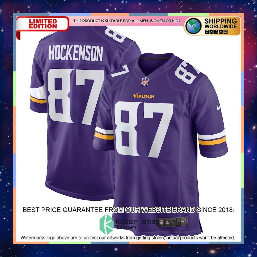 T.J. Hockenson Minnesota Vikings Player Purple Football Jersey 4 T.J. Hockenson Minnesota Vikings Player Purple Football Jersey word1