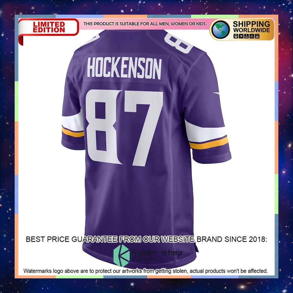 T.J. Hockenson Minnesota Vikings Player Purple Football Jersey 6 T.J. Hockenson Minnesota Vikings Player Purple Football Jersey word1