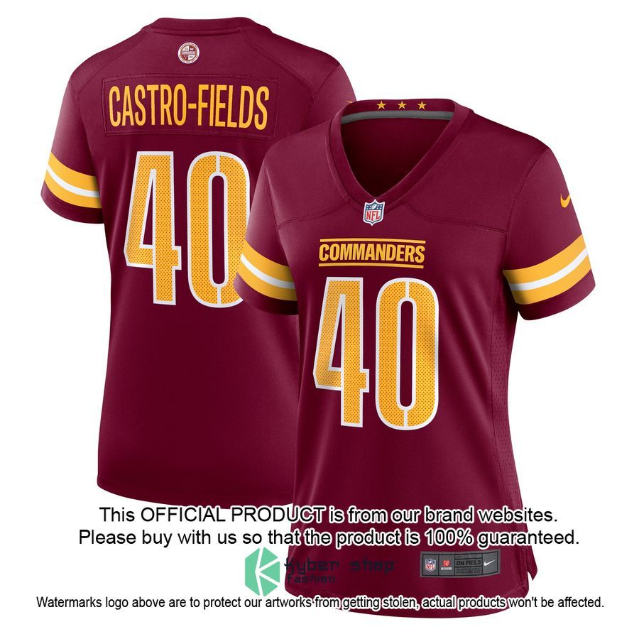 Tariq CastroFields Washington Commanders Women's Burgundy Football Jersey 4 Tariq CastroFields Washington Commanders Women's Burgundy Football Jersey word1