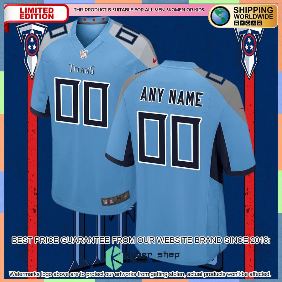 Tennessee Titans Alternate Custom Light Blue Football Jersey 36 Tennessee Titans Alternate Custom Light Blue Football Jersey word1