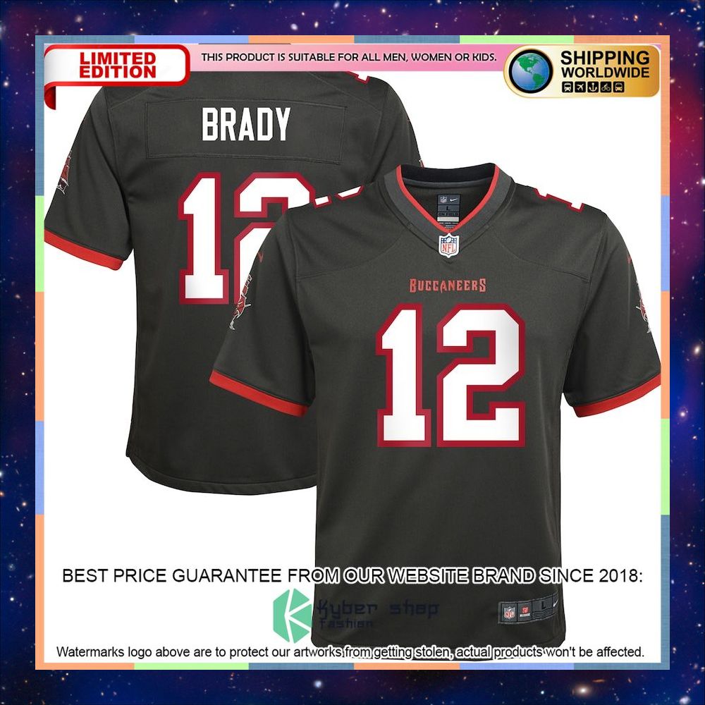 Tom Brady Tampa Bay Buccaneers Youth Alternate Pewter Football Jersey 4 Tom Brady Tampa Bay Buccaneers Youth Alternate Pewter Football Jersey word1