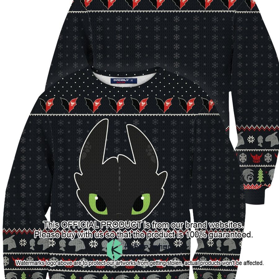 Toothless black Christmas Sweater word2
