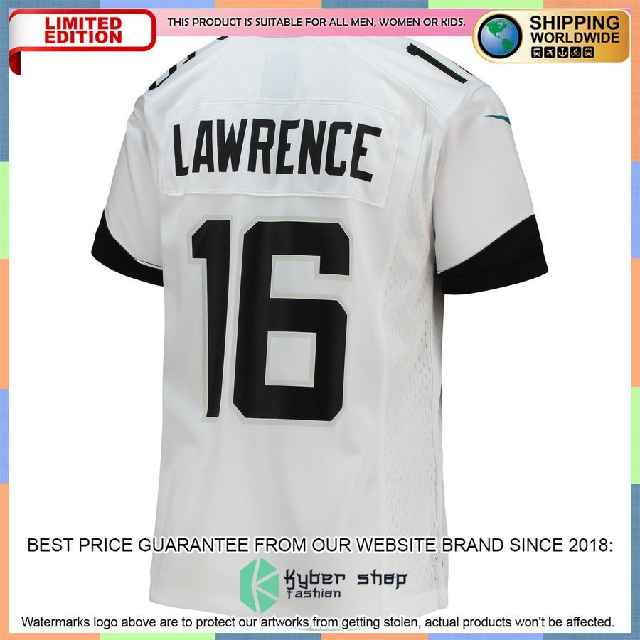 Trevor Lawrence Jacksonville Jaguars Youth White Football Jersey 3 Trevor Lawrence Jacksonville Jaguars Youth White Football Jersey word1