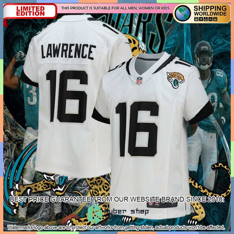 Trevor Lawrence Jacksonville Jaguars Youth White Football Jersey 4 Trevor Lawrence Jacksonville Jaguars Youth White Football Jersey word1