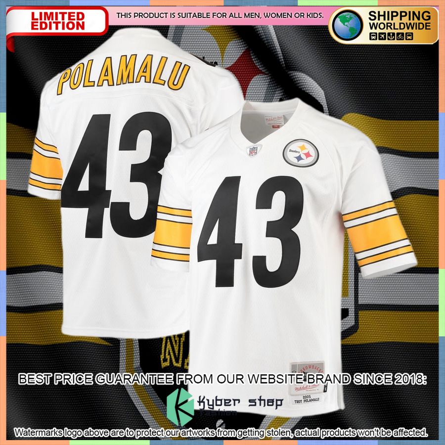 Troy Polamalu Pittsburgh Steelers Mitchell & Ness 2005 Legacy Replica White Football Jersey 4 Troy Polamalu Pittsburgh Steelers Mitchell & Ness 2005 Legacy Replica White Football Jersey word1