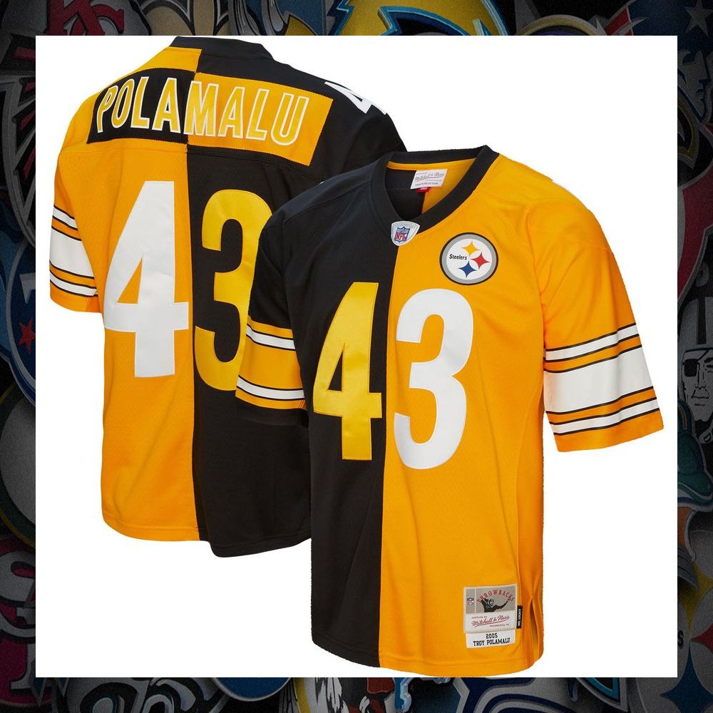 Troy Polamalu Pittsburgh Steelers Mitchell & Ness 2005 Split Legacy Replica Black Gold Football Jersey 5 Troy Polamalu Pittsburgh Steelers Mitchell & Ness 2005 Split Legacy Replica Black Gold Football Jersey word3