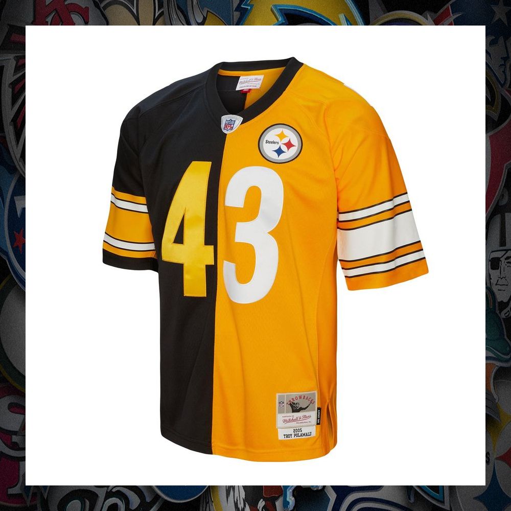 Troy Polamalu Pittsburgh Steelers Mitchell & Ness 2005 Split Legacy Replica Black Gold Football Jersey 6 Troy Polamalu Pittsburgh Steelers Mitchell & Ness 2005 Split Legacy Replica Black Gold Football Jersey word3