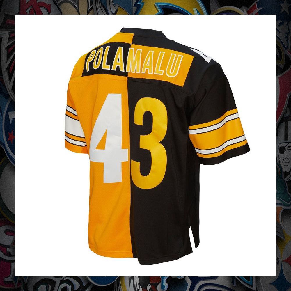 Troy Polamalu Pittsburgh Steelers Mitchell & Ness 2005 Split Legacy Replica Black Gold Football Jersey 7 Troy Polamalu Pittsburgh Steelers Mitchell & Ness 2005 Split Legacy Replica Black Gold Football Jersey word3