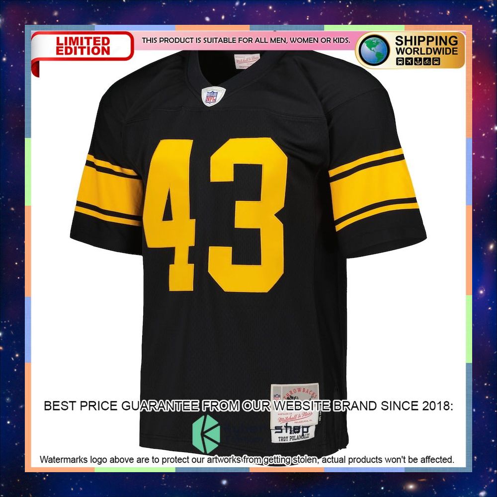 Troy Polamalu Pittsburgh Steelers Mitchell & Ness Alternate 2008 Legacy Replica Black Football Jersey 5 Troy Polamalu Pittsburgh Steelers Mitchell & Ness Alternate 2008 Legacy Replica Black Football Jersey word2