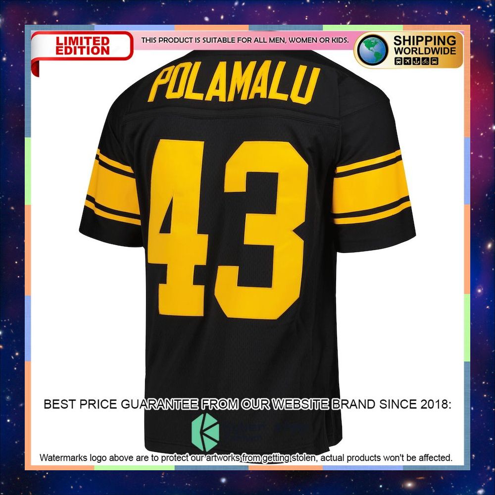 Troy Polamalu Pittsburgh Steelers Mitchell & Ness Alternate 2008 Legacy Replica Black Football Jersey 6 Troy Polamalu Pittsburgh Steelers Mitchell & Ness Alternate 2008 Legacy Replica Black Football Jersey word2
