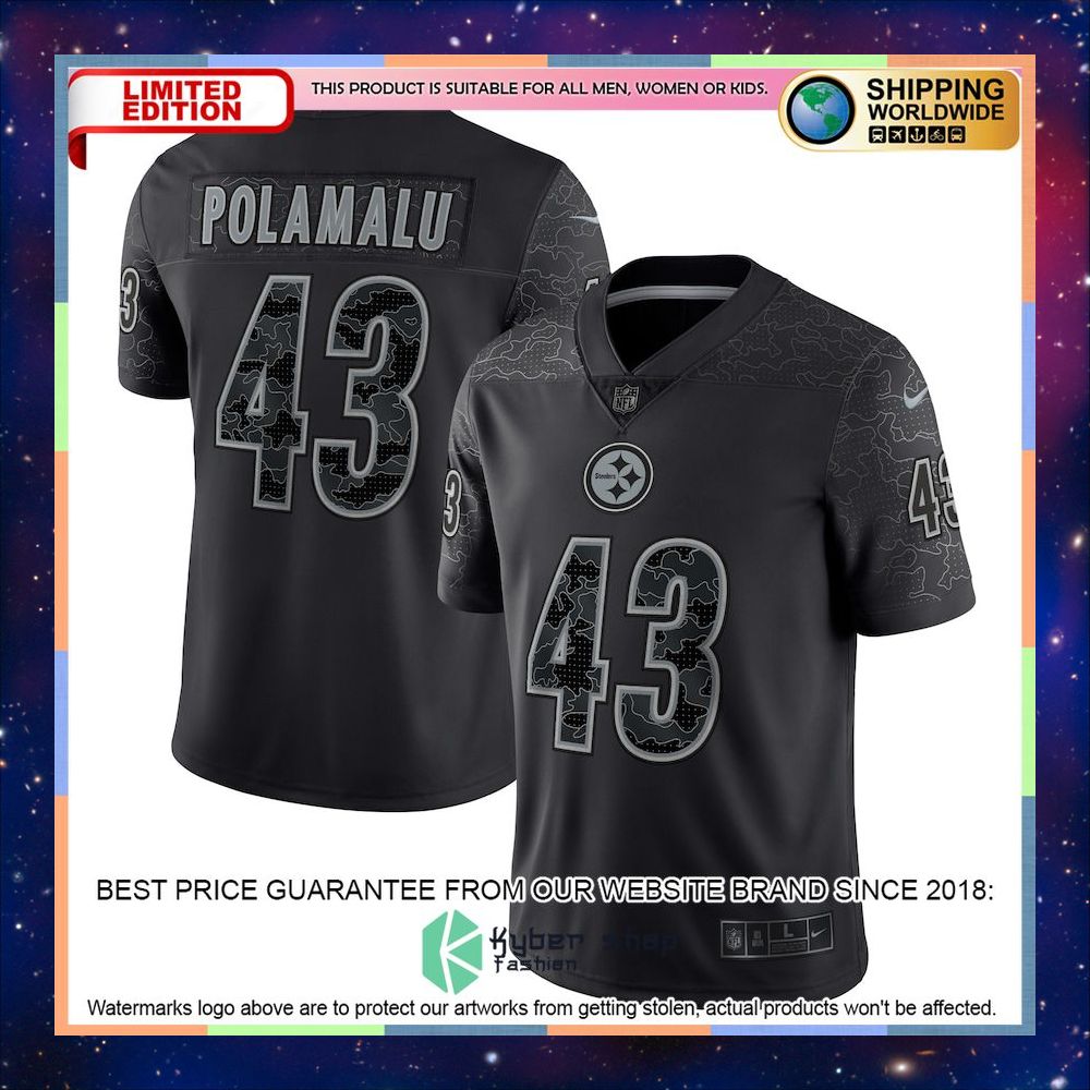 Troy Polamalu Pittsburgh Steelers Retired Player RFLCTV Black Football Jersey 4 Troy Polamalu Pittsburgh Steelers Retired Player RFLCTV Black Football Jersey word1