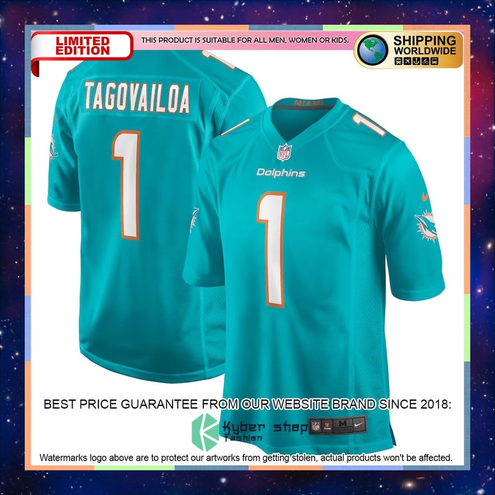 Tua Tagovailoa Miami Dolphins Aqua Football Jersey 4 Tua Tagovailoa Miami Dolphins Aqua Football Jersey word1