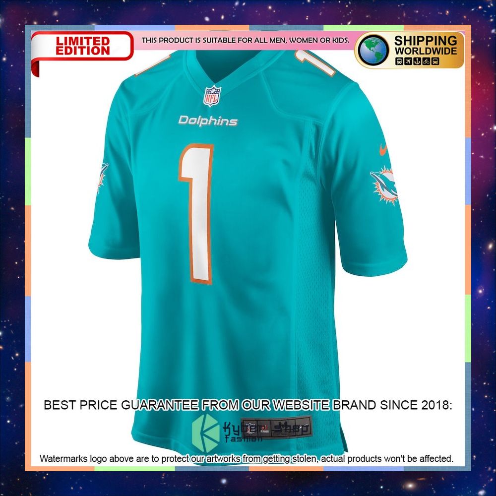 Tua Tagovailoa Miami Dolphins Aqua Football Jersey 5 Tua Tagovailoa Miami Dolphins Aqua Football Jersey word1