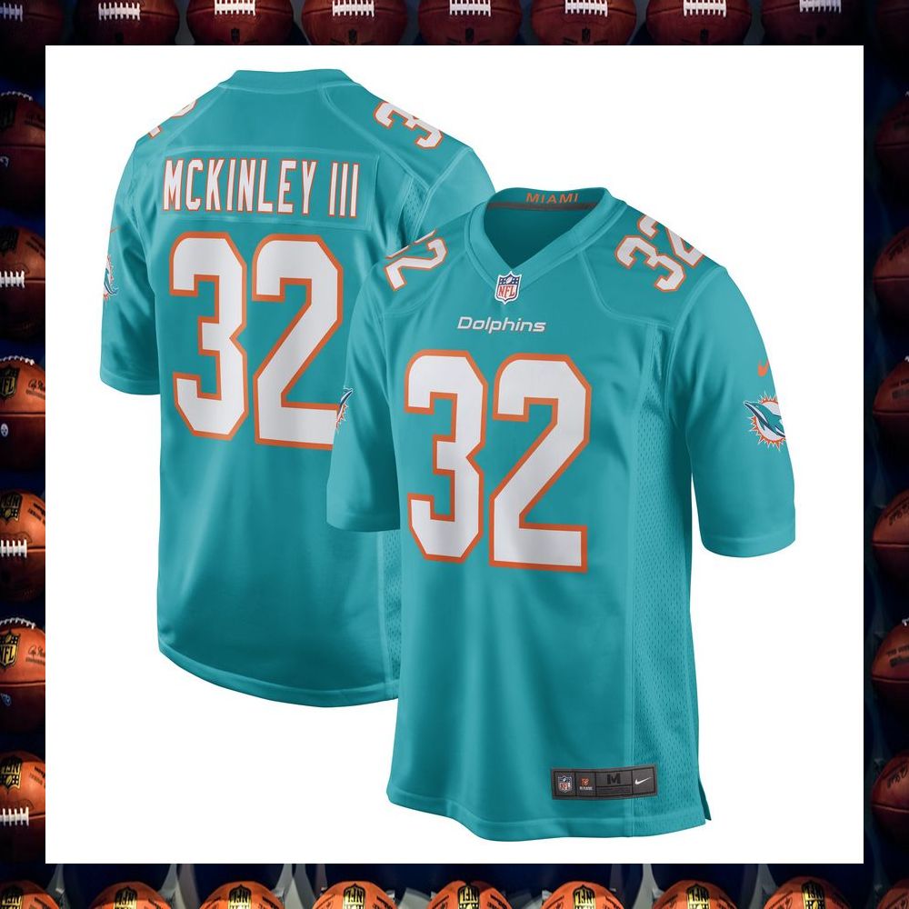 Verone McKinley III Miami Dolphins Aqua Football Jersey word1