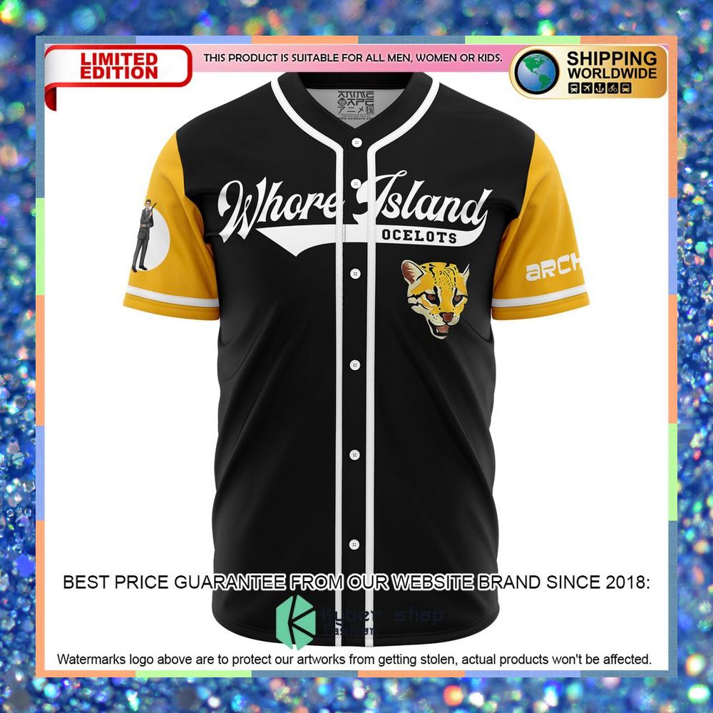 Whore Island Ocelots Archer black Baseball Jersey 5 Whore Island Ocelots Archer black Baseball Jersey word2