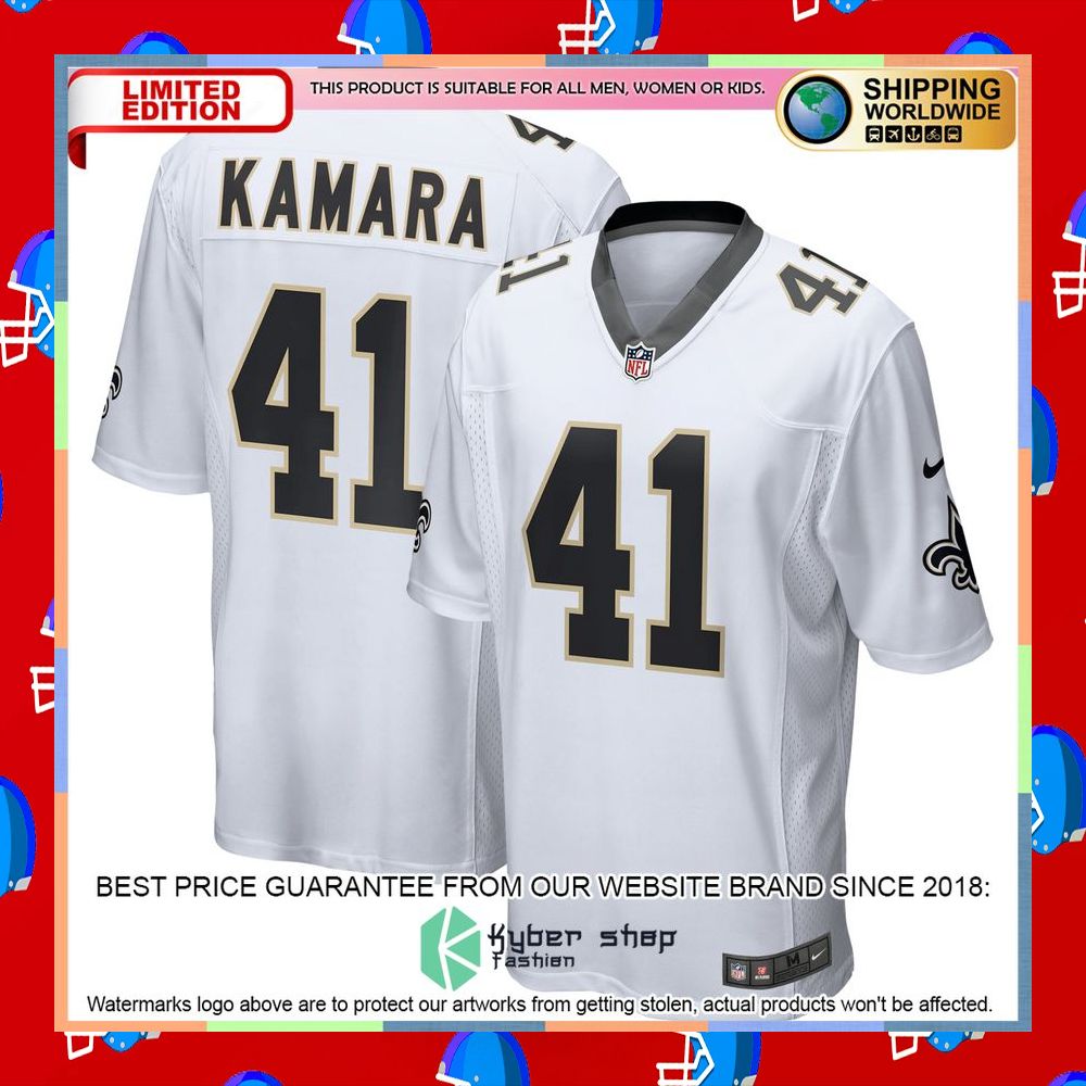 Alvin Kamara New Orleans Saints White Football Jersey 8 Alvin Kamara New Orleans Saints White Football Jersey word3