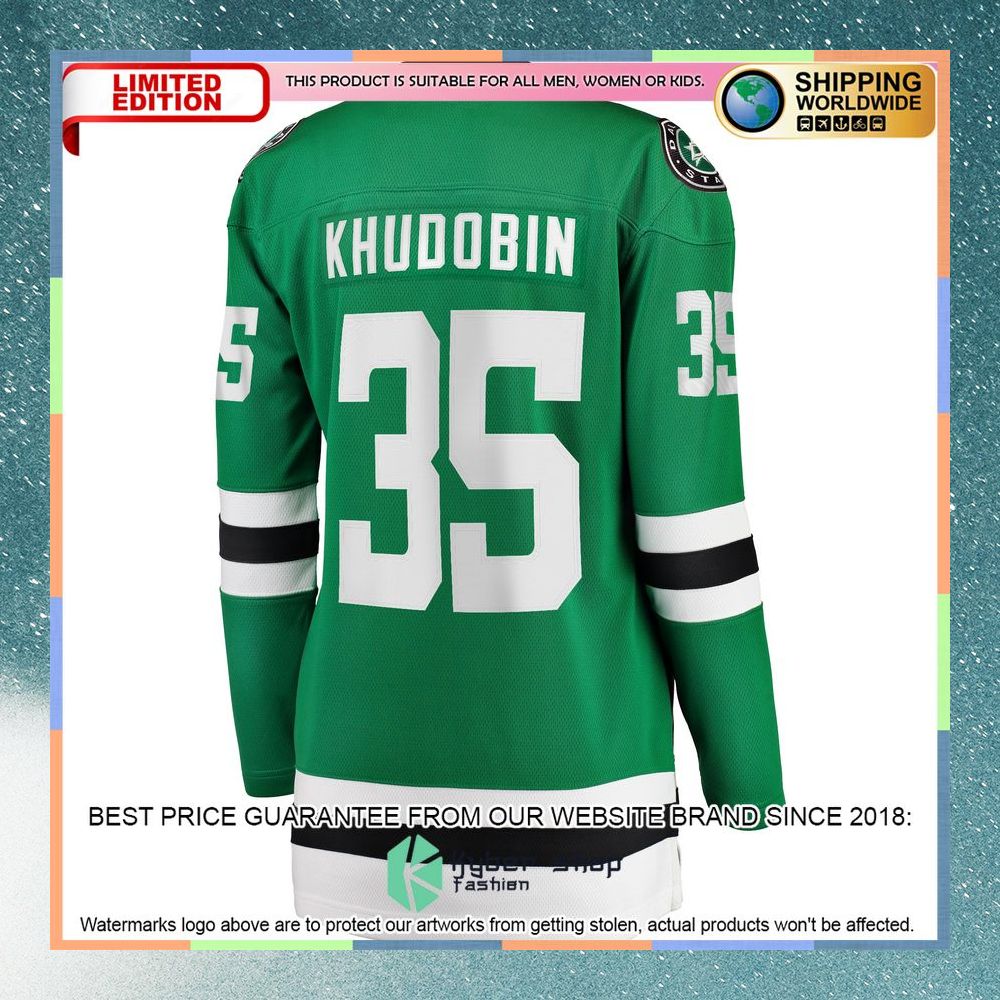 Anton Khudobin Dallas Stars Women's Kelly Green Hockey Jersey 7 Anton Khudobin Dallas Stars Women's Kelly Green Hockey Jersey word2