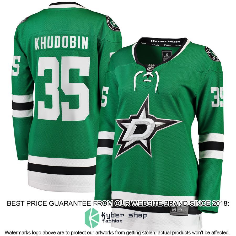 Anton Khudobin Dallas Stars Women's Kelly Green Hockey Jersey 4 Anton Khudobin Dallas Stars Women's Kelly Green Hockey Jersey word2