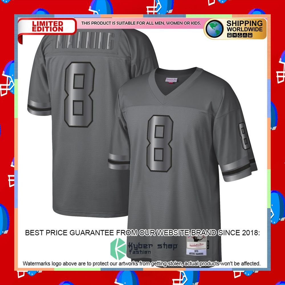 Archie Manning New Orleans Saints Mitchell & Ness 1979 Retired Metal Legacy Charcoal Football Jersey 8 Archie Manning New Orleans Saints Mitchell & Ness 1979 Retired Metal Legacy Charcoal Football Jersey word1