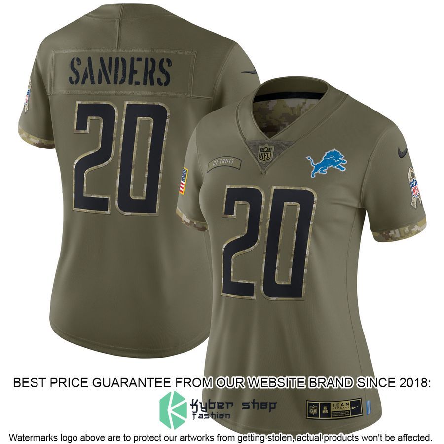 Barry Sanders Detroit Lions Women's 2022 Salute To Service Retired Olive Football Jersey 4 Barry Sanders Detroit Lions Women's 2022 Salute To Service Retired Olive Football Jersey word1