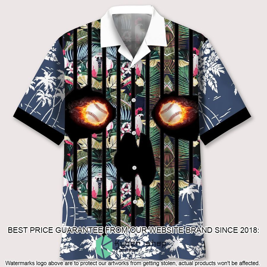 Baseball Flower Skull Hawaiian Shirt