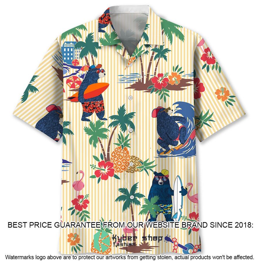 Bear Surfing Tropical Hawaiian Shirt