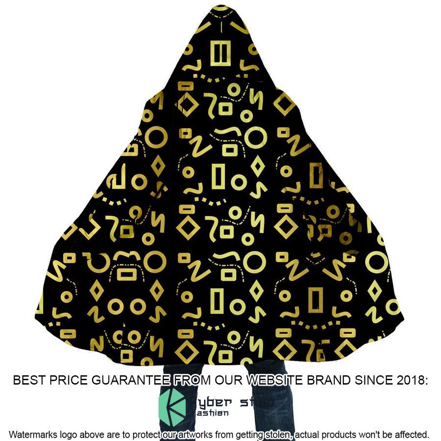 Black & Gold Hieroglyph Hooded Cloak