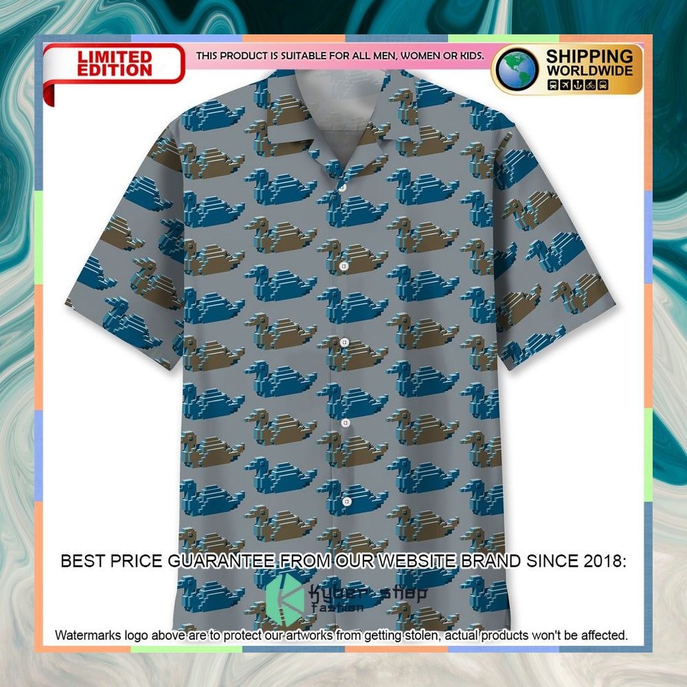 Blue And Brown Isometric Ducks Hawaiian Shirt 3 Blue And Brown Isometric Ducks Hawaiian Shirt word2