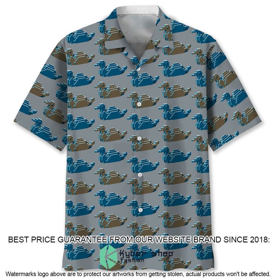 Blue And Brown Isometric Ducks Hawaiian Shirt word2