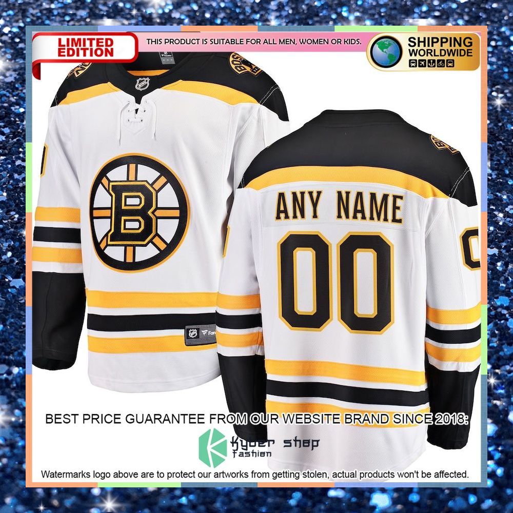 Boston Bruins Away Custom White Hockey Jersey 4 Boston Bruins Away Custom White Hockey Jersey word2
