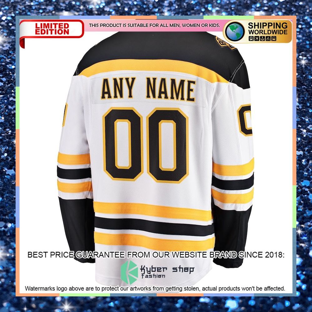Boston Bruins Away Custom White Hockey Jersey 6 Boston Bruins Away Custom White Hockey Jersey word2