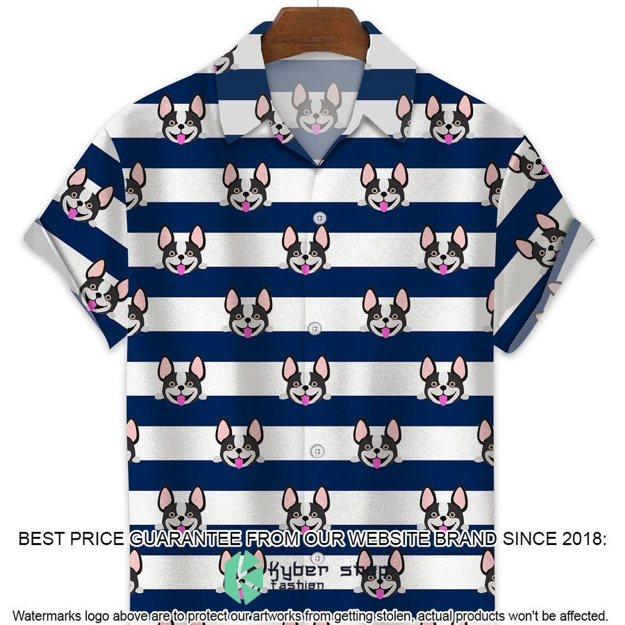 Boston Terrier Blue Stripes Hawaiian Shirt