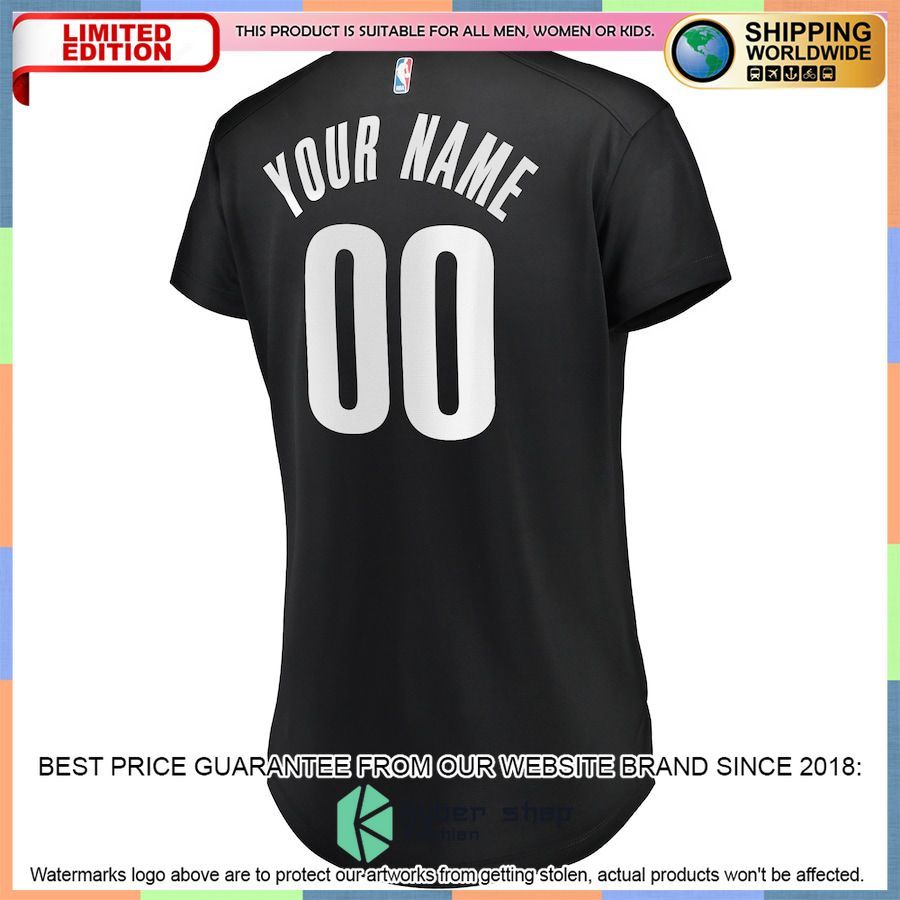 Brooklyn Nets Women's Custom Black Basketball Jersey 3 Brooklyn Nets Women's Custom Black Basketball Jersey word2