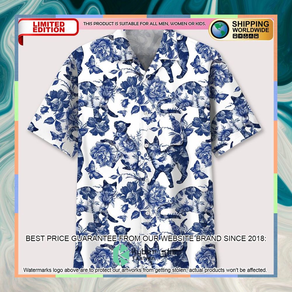 Cats Blue Flower Hawaiian Shirt 3 Cats Blue Flower Hawaiian Shirt word1