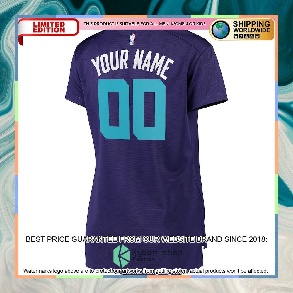 Charlotte Hornets Women's Custom Purple Basketball Jersey 6 Charlotte Hornets Women's Custom Purple Basketball Jersey word1